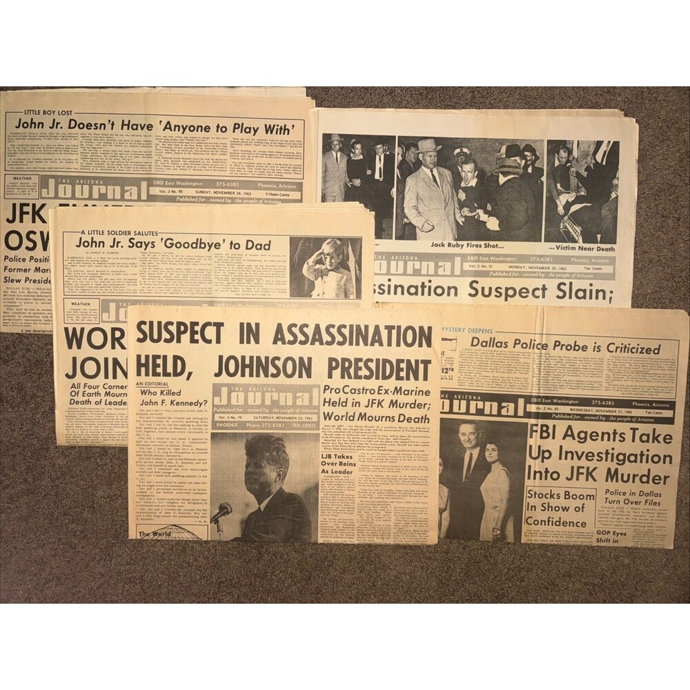 Lot of 5 JFK Assassination Newspapers Arizona Journal Nov 23- 27 1963 Ruby LBJ